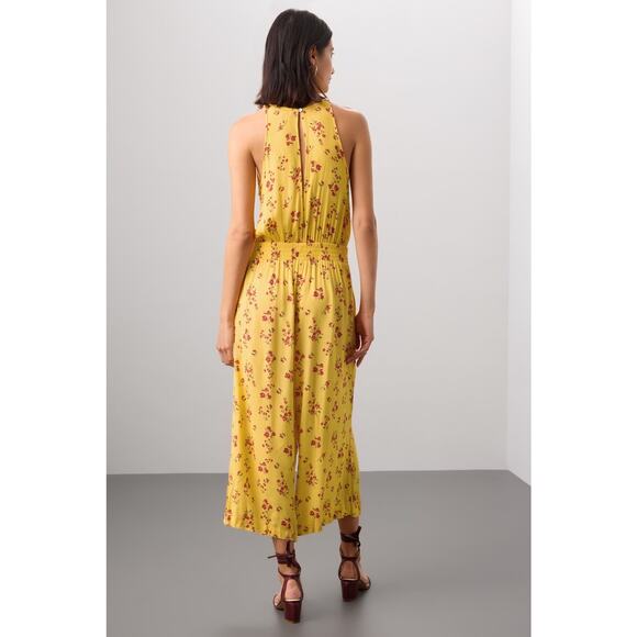 Thakoon‎ Floral Jumpsuit Yellow Smocked Waist Wide Leg Sleeveless Sz 4 - Picture 3 of 14